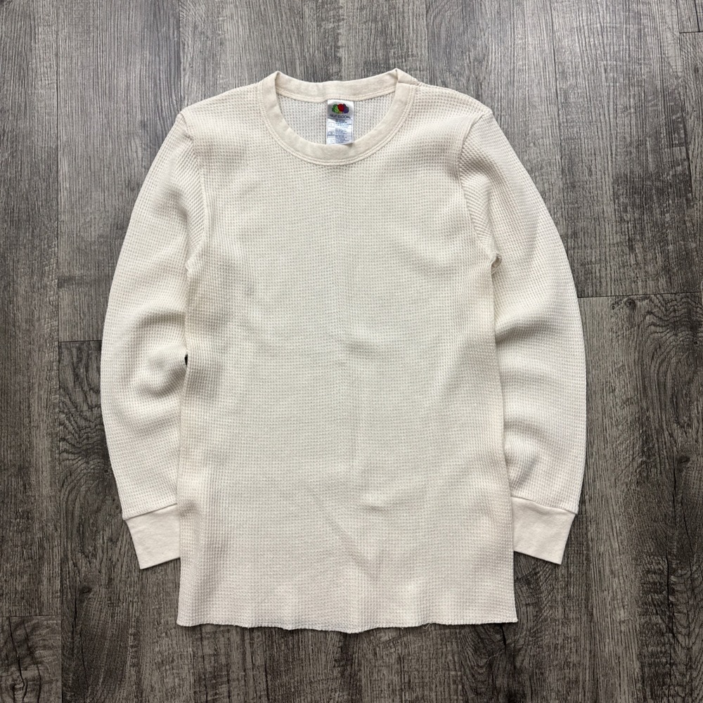 Vintage Fruit Of The Loom Waffle Knit Thermal Shirt Cream